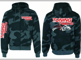 Tuning Fanatic hrubá maskáčová mikina na zips s kapucou vzor Nightcamo - Nočný maskáč " Splinter "